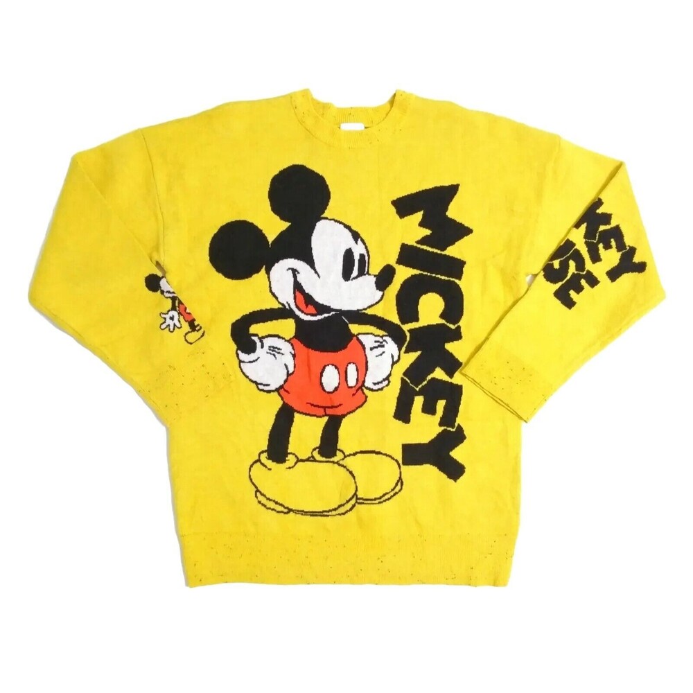 Disney Parks Size Small Mickey Mouse Yellow Sweater Pullover Knit Wool Blend - Picture 1 of 8